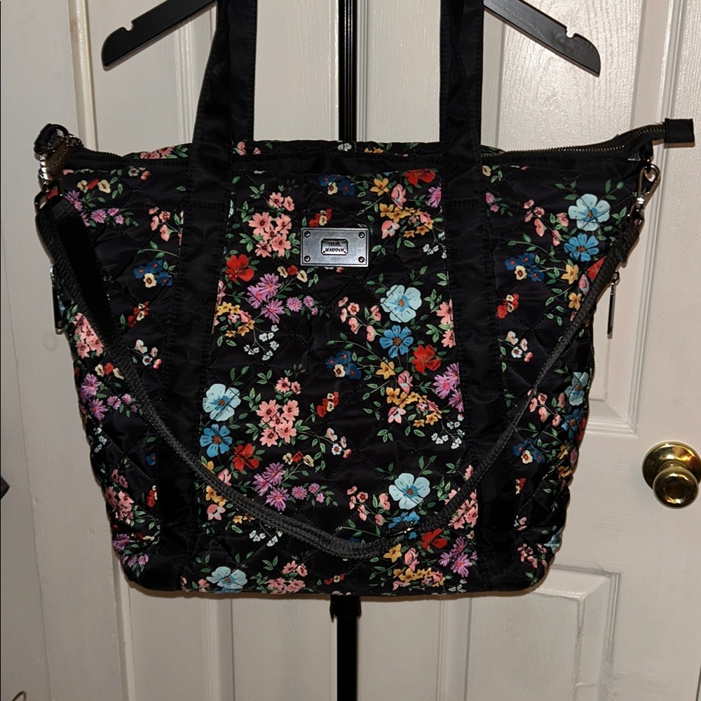 Steve Madden Black Floral Quilted Tote,EUC, amazing condition!